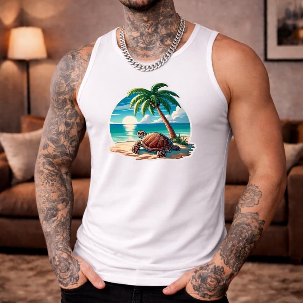 Camisa Regata Masculina Academia Algodão Brasil 100% Algodão Estampada Tartaruga