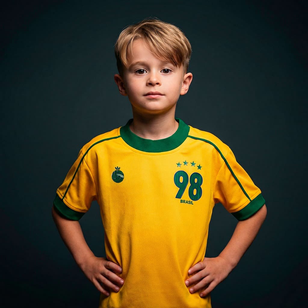 Camisa Brasil 1998 Retrô Infantil Juvenil