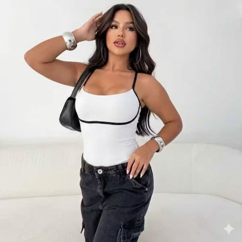 Body Feminino Bicolor Tecido Fluity Forrado Blusa Feminina Estilosa Envio Imediato