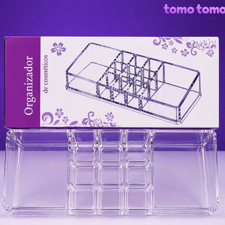 Organizador Acrílico para Batons Porta Maquiagem 8 Divisórias Transparente