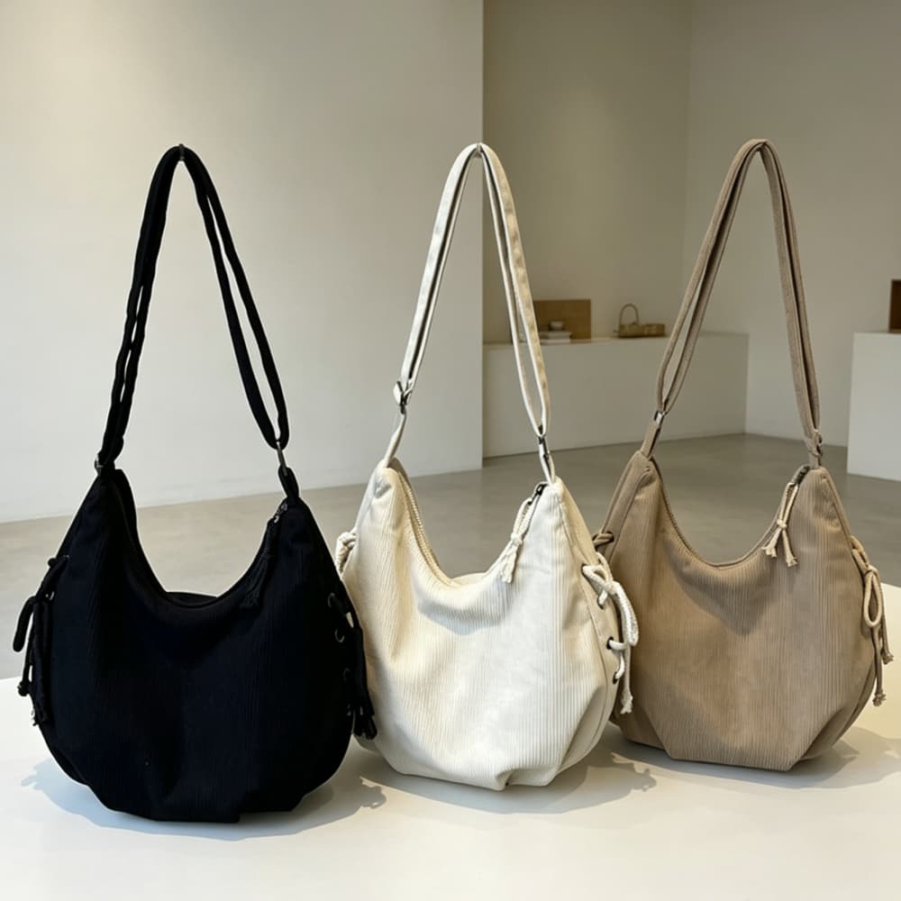 Bolsa Hobo de Veludo Cotelê | Transversal/Ombro Casual | Grande Capacidade  Ideal Para Faculdade e Dia a Dia