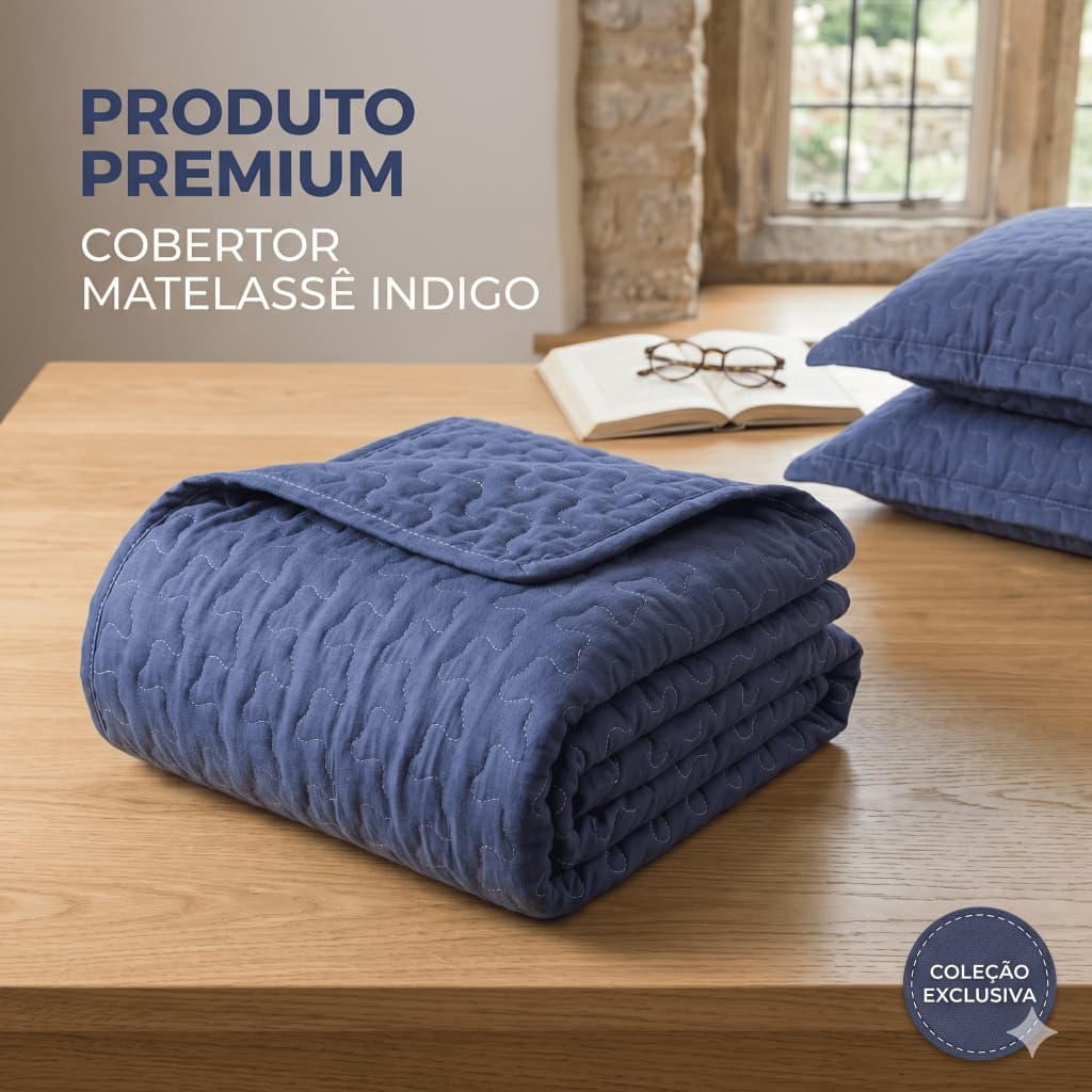 Colcha de Cama Leito Casal Boutis com 02 Portas Travesseiros Azul Premium Estilosa e Macia