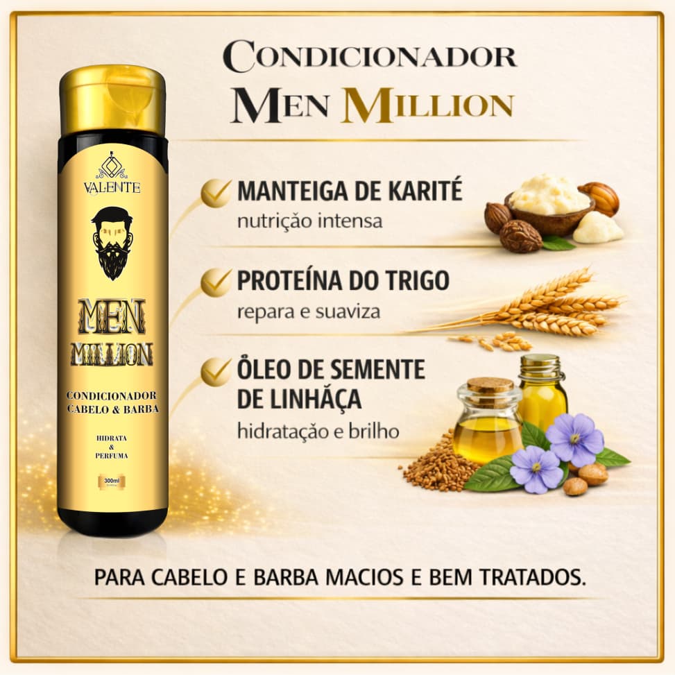 Condicionador Men Million Valente Cabelo e Barba Hidratante 300ml