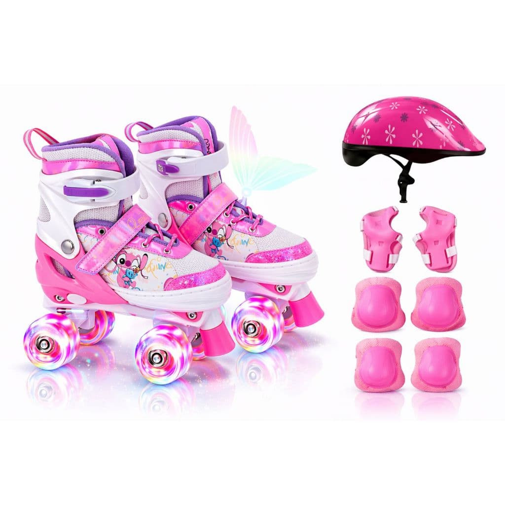 Patins Quad Stitch 4 Rodas Infantil Tamanho Regulável Rodinhas Led Com Bolsa + KIT PROTEÇÃO