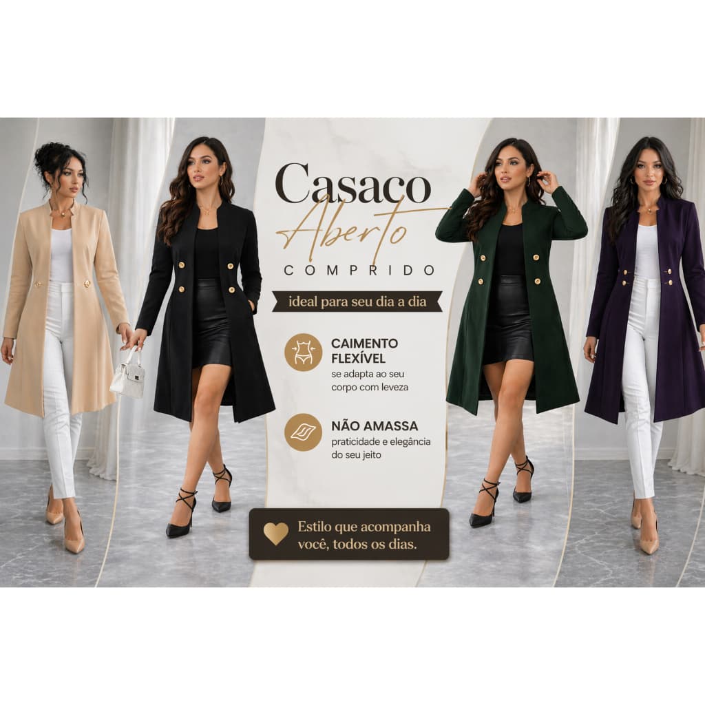 CASACO FEMININO CARDIGÃ LONGO ESTILO SOBRETUDO KIMONO BLUSÃO COMPRIDO JAQUETÃO ABERTO DE INVERNO AGASALHO