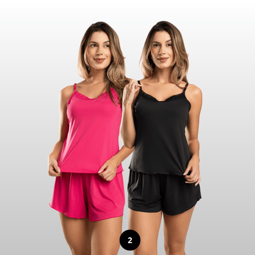 Kit 2 Pijama Feminino de Alcinha Ajustável Baby Doll Confortável Caimento Perfeito Noite Sensual