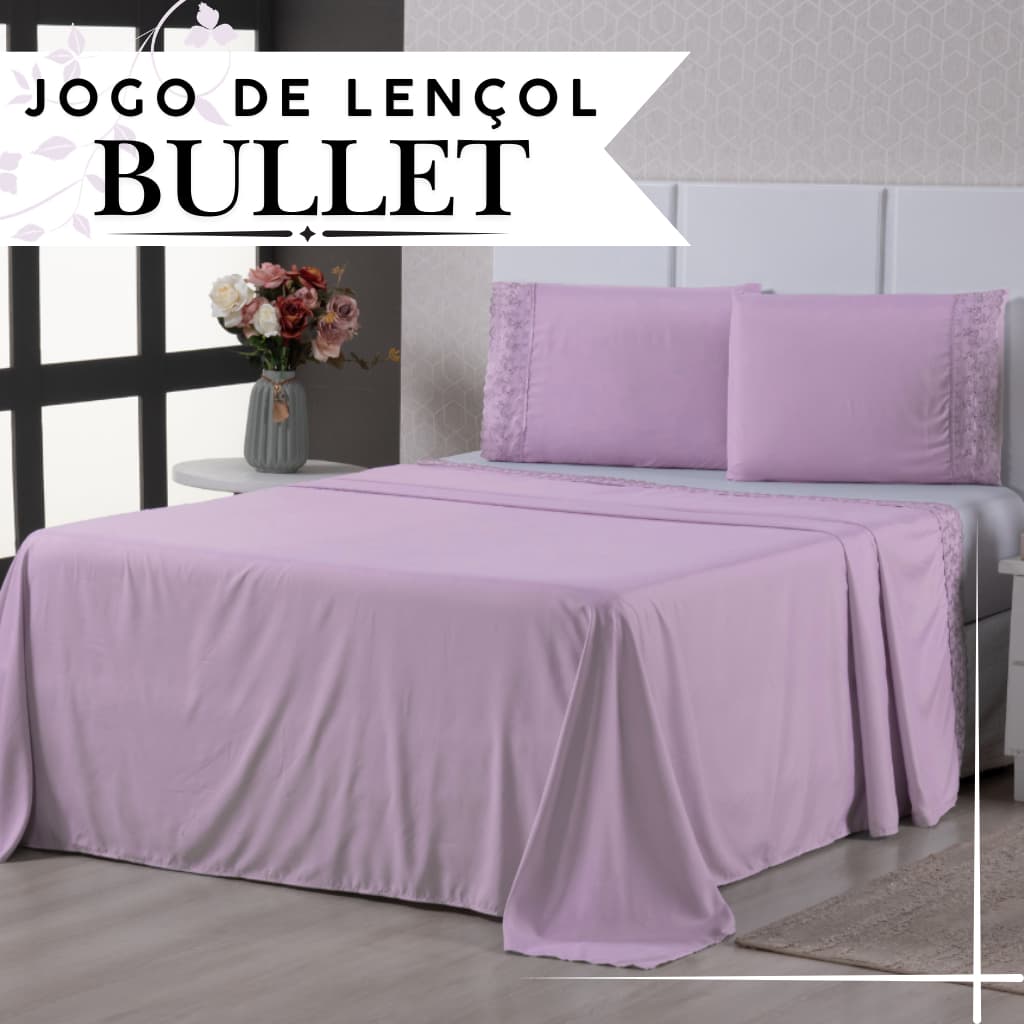 Jogo de Cama Casal Queen King  Bullet Lese Bordado 4 peças 180 Fios Premium