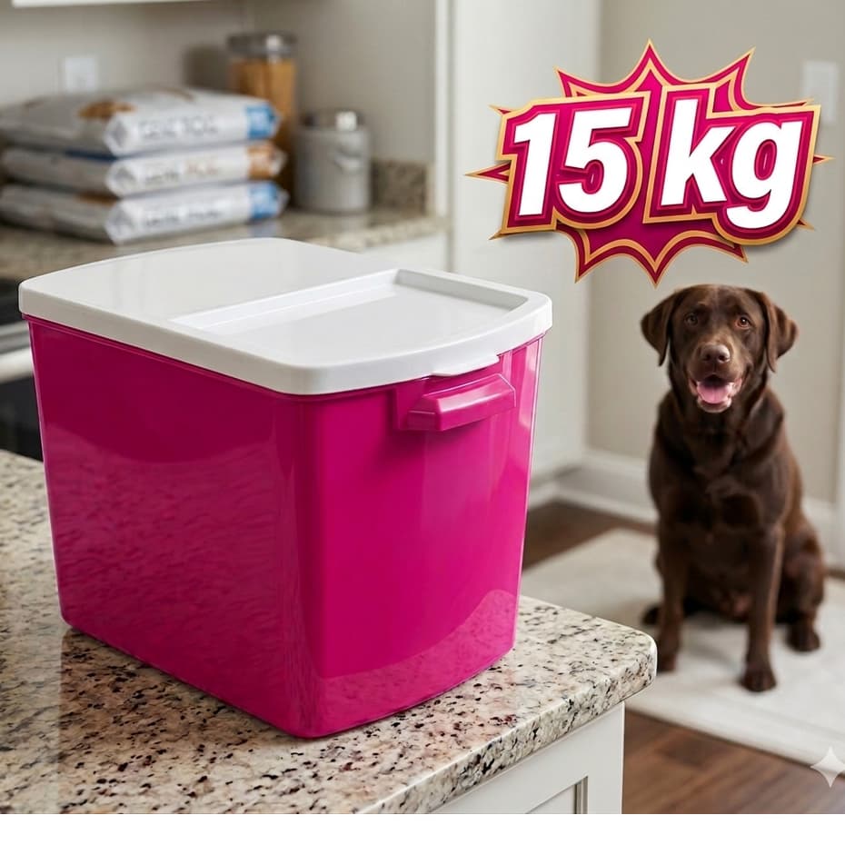 Canister Porta Ração RB Pet 15kg Rosa Organizador de Alta Qualidade - Alimento Seguro e Sempre à Mão