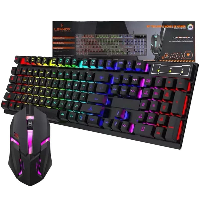 {Original}Kit Teclado e Mouse Gamer LehMox com Led RGB Hyper GT Resistente à Água LEY-2074