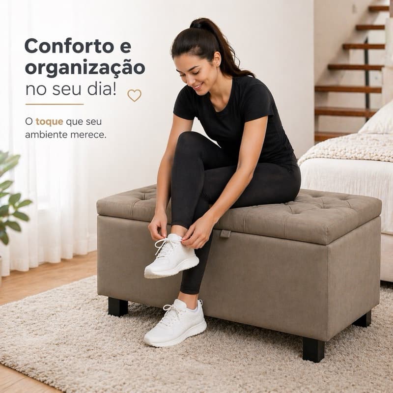 Puff Pufe Sapateira Organizadora Bau Recamier Armazenamento Solteiro 90cm Veludo Tampa Pistao a Gas
