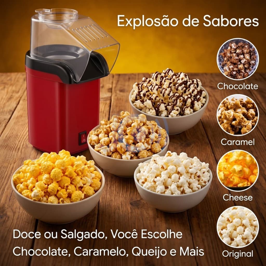 PIPOQUEIRA ELÉRICA Máquina Fazer Pipoca Sem Óleo POPCORN MAKE 100v-220v Envio Imediato