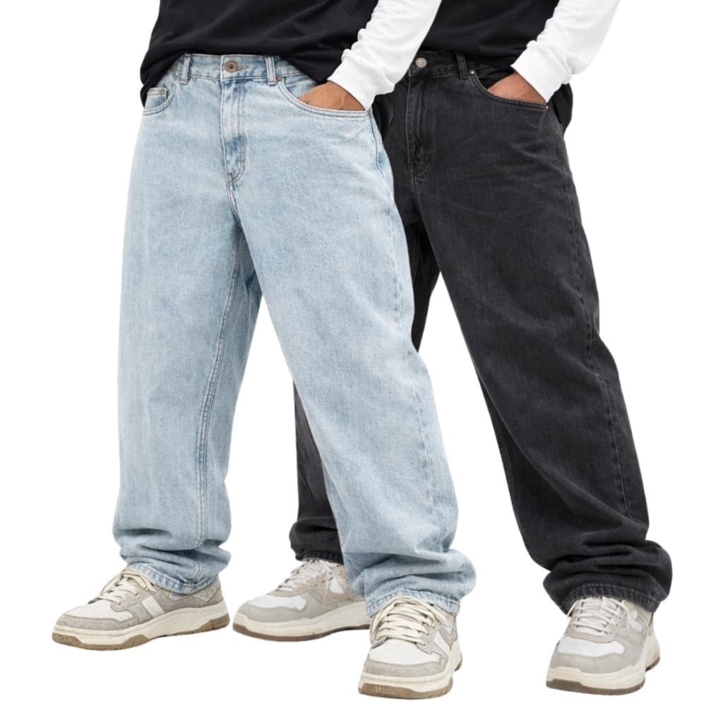 Kit 2 Calças Jeans Relaxado Masculina Modelo Bag Reta Com Bolsos Estilo Streetwear