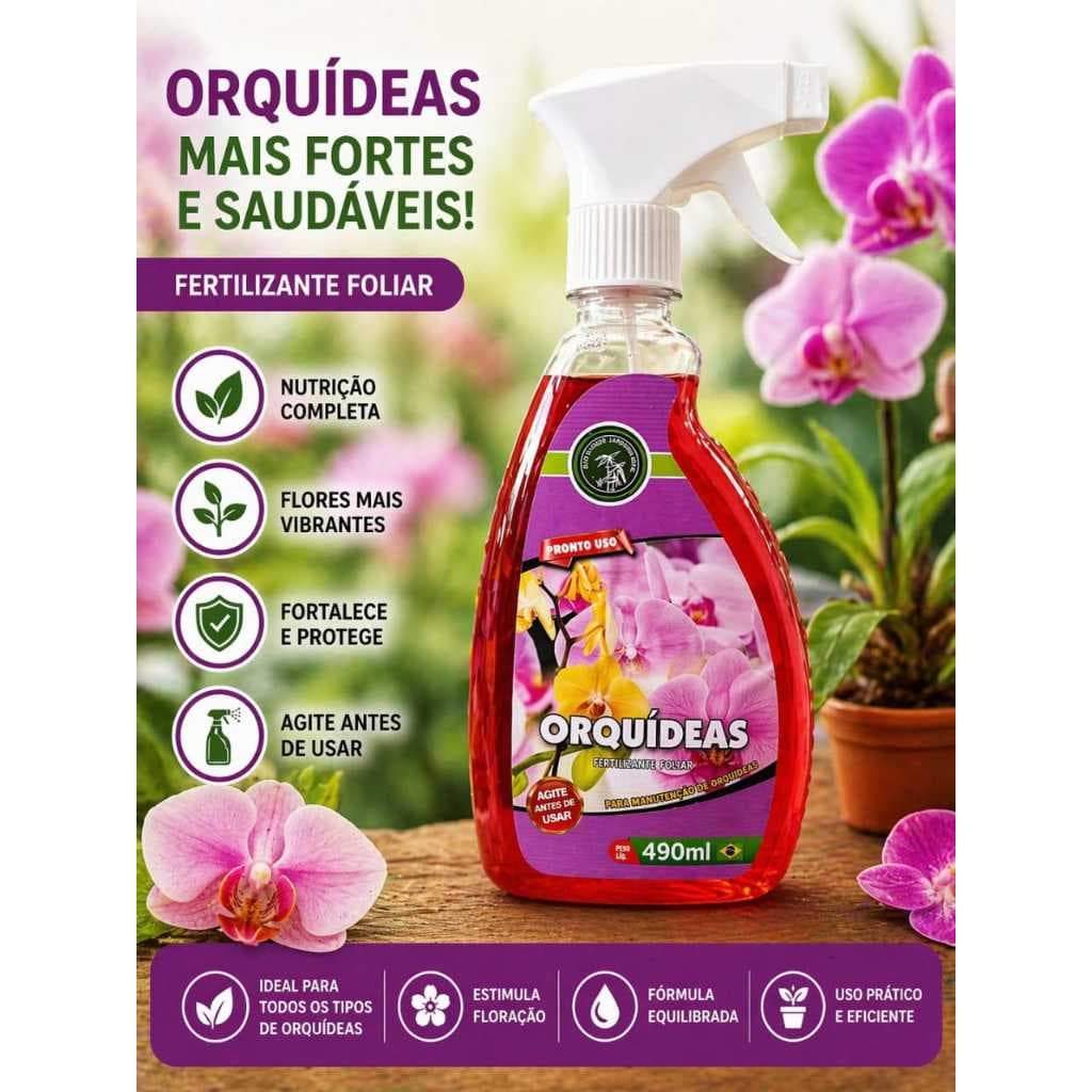 FERTILIZANTE ORQUÍDEAS FOLIAR PRONTO P/USO PRODUTO MATO VERDE JARDINAGEM 490 ML