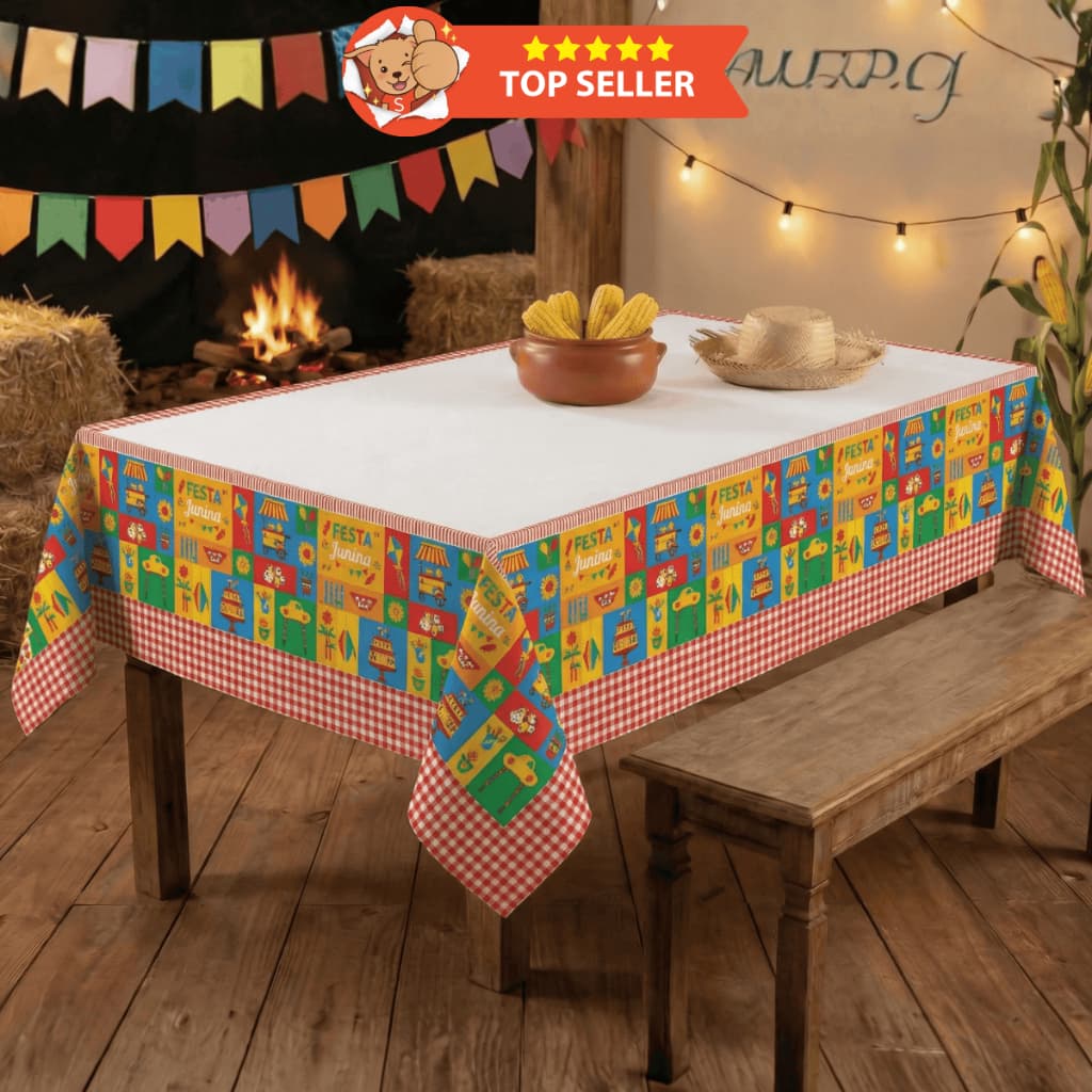Toalha de Mesa Quadrada Para Festa Junina 4 6 e 8 Lugares Bandeirinhas Juninas Com Caimento