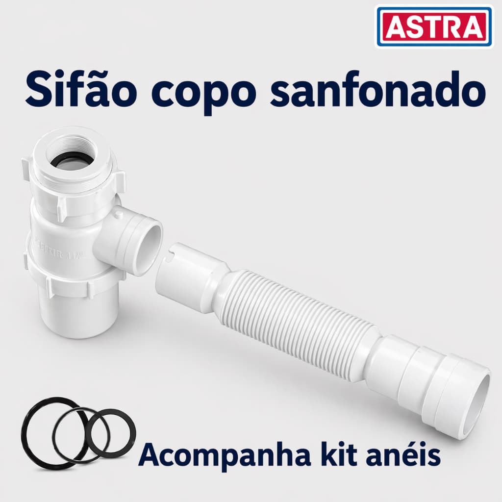 Sifão Copo Sanfonado Universal Branco Astra Água Quente E Fria Flexível Extensivo Para Pias