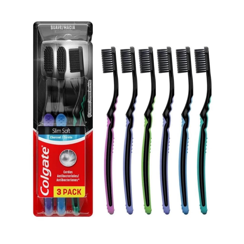KIT Com 6 Escovas de Dente Colgate Slim Soft Black Macia Original