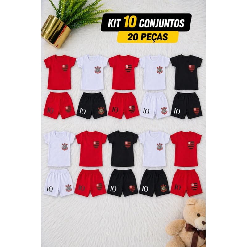 Kit Conjunto Infantil Time Bebê Atacado 20 Peças Roupa Menino Menina Algodão Conforto Verão