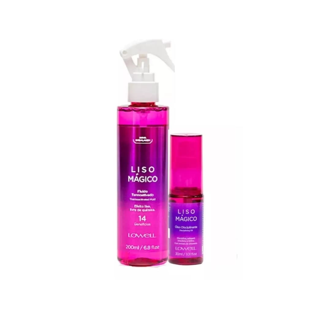 Kit Liso Mágico Efeito Liso Livre de Química Fluido Termoativado 200 ml + Óleo Disciplinante 30 ml Lowell