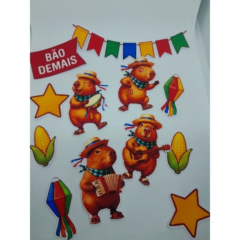 Topo de Bolo Capivara Festa Junina Arraiá aniversário caipira sanfona bandeirinhas decoração enfeite
