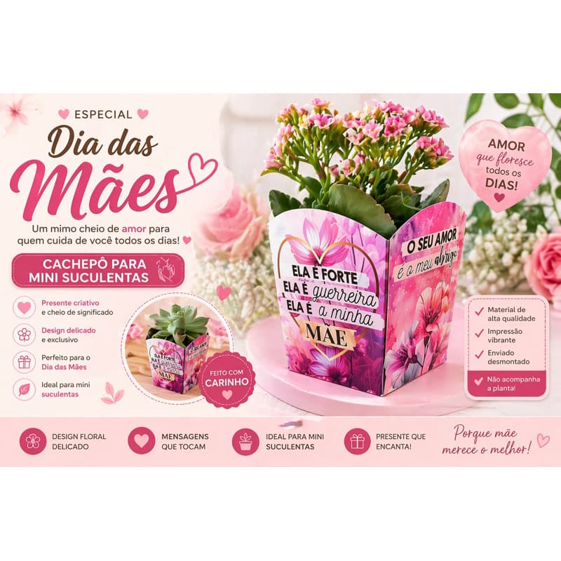 Envio Rápido - Cachepô Dia das Mães Personalizado para Suculentas | Lembrancinha Criativa Mãe Presente Delicado