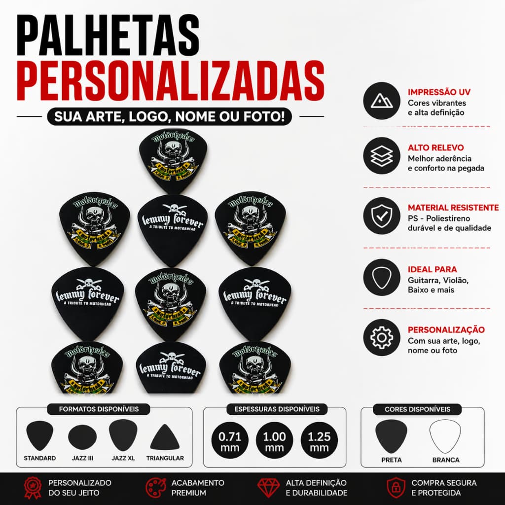 Kit 1000 Palhetas Personalizadas para Violão e Guitarra (logomarca ou arte)