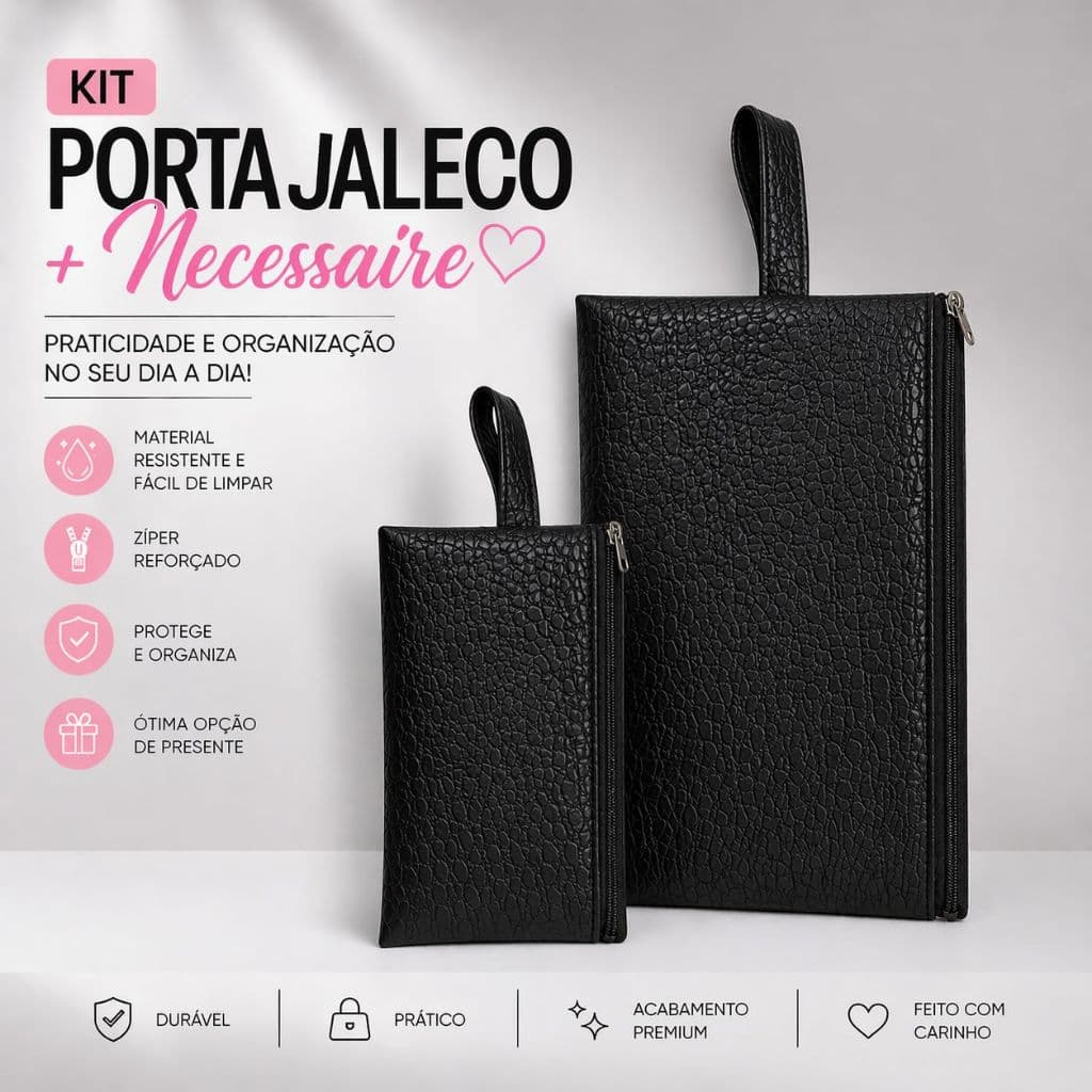 PROMOÇÃO Kit Porta Jaleco + Necessaire Cor Preta