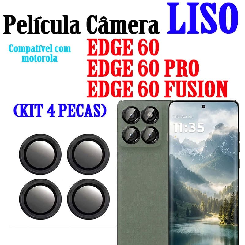 (KIT4PCS)Películas De Câmera Para Motorola EDGE 60/EDGE 60 PRO/EDGE 60 FUSION Vidro Temperado Com Anel Metal