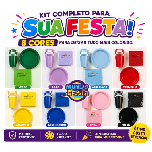 Kit 30 Descartável Papel Copo Prato Guardanapo Biodegradável Festa Aniversário Cores