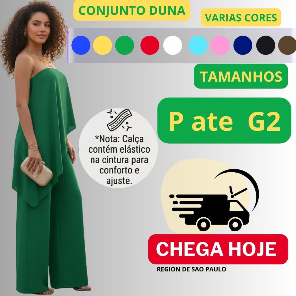 Conjunto Feminino Duna Pantalona E croped tomara que cai Com Forro Plus Size P Ao G2 Moda Inverno