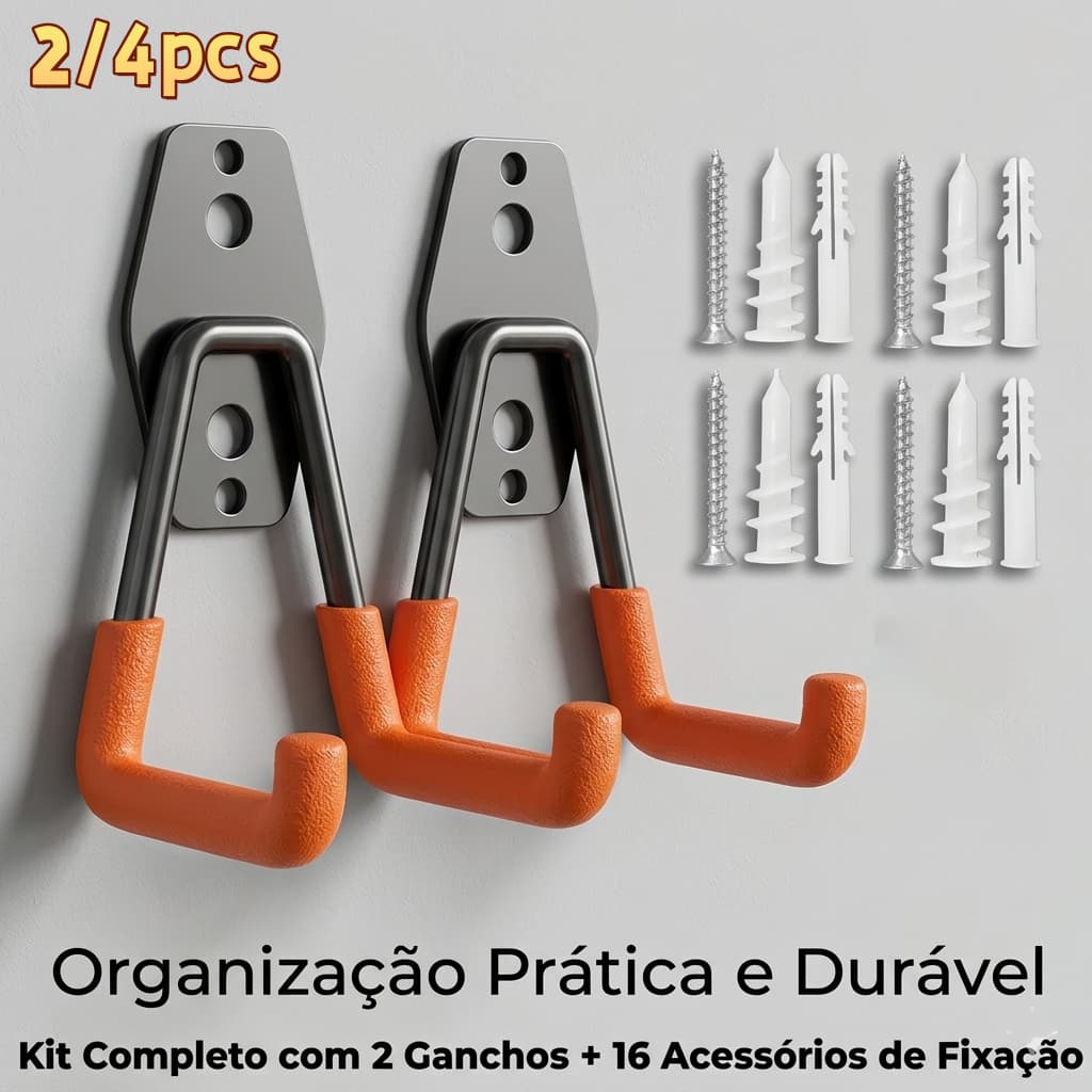 4/2 Suporte De Parede Aço Multiuso 23kg Bike Mangueira Escada