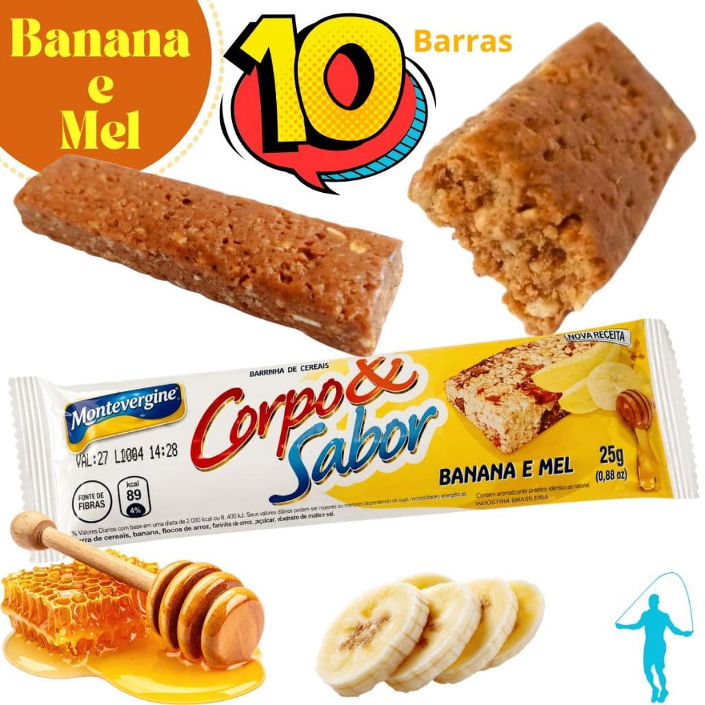 Barra Cereal Banana Mel Pre Treino Corpo & Sabor Montevergine 25g Kit 10 barras