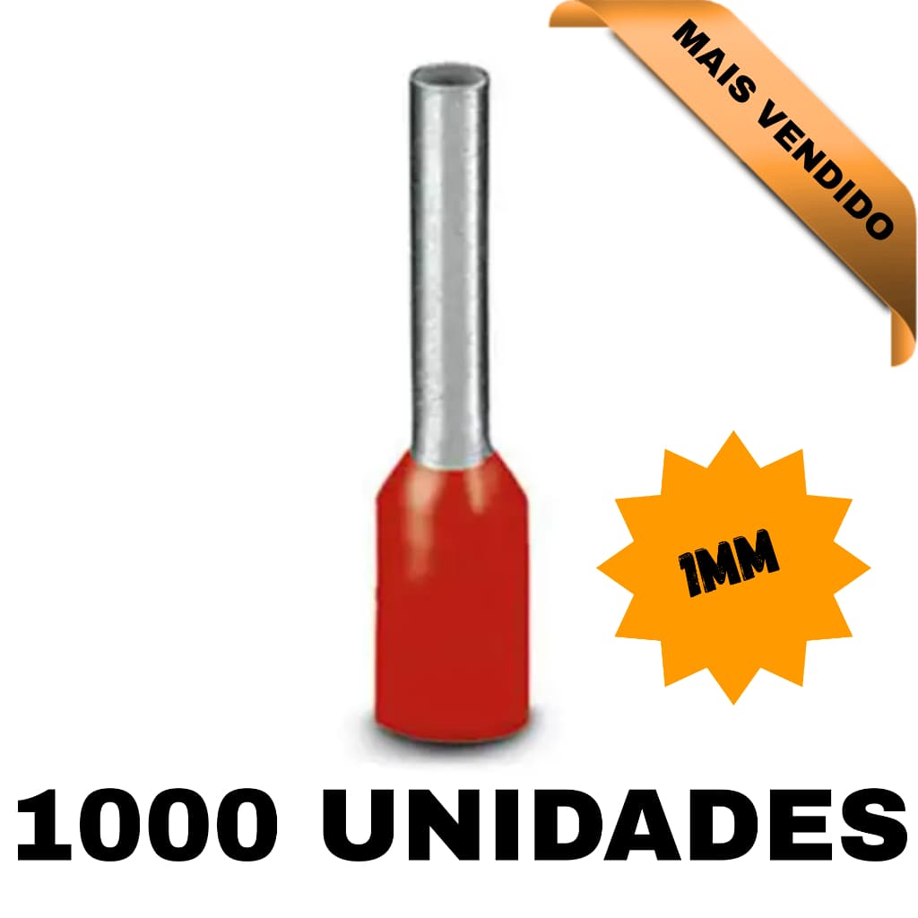 Kit 1000 Terminal Pré Isolado Tubular ilhós 1mm Vermelho