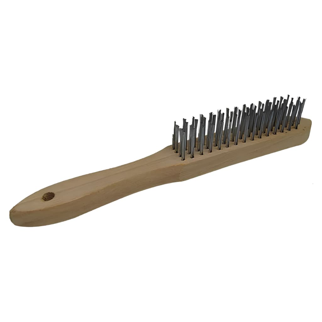 Escova Aço Manual Cabo Madeira Remove Ferrugem Limpeza Metal Solda Uso Profissional Pesado