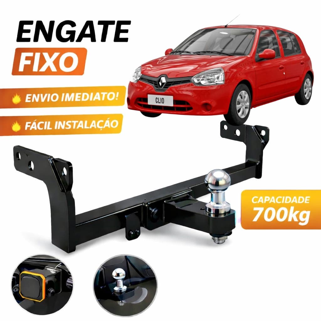 Engate Reboque FIXO Renault Clio hatch 1999 Á 2016 700KG Não Fura Completo