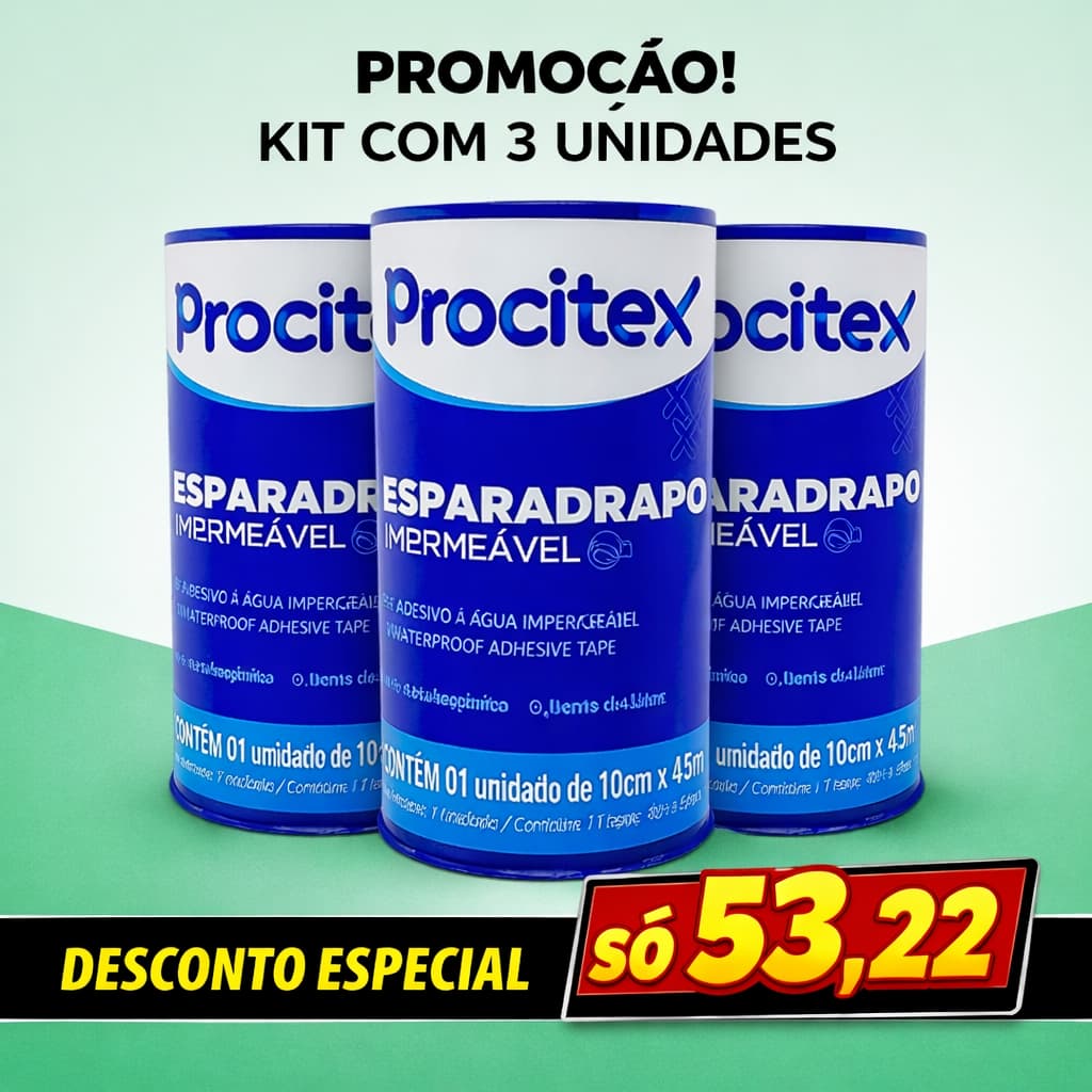 Esparadrapo KIT c/ 3 UNIDADES Impermeável 10x4,5m PROCITEX  (QUALIDADE CREMER)