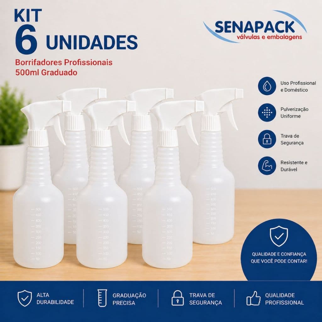 Borrifador 500ml Graduado Profissional Spray Gatilho Resistente - Kit C/6