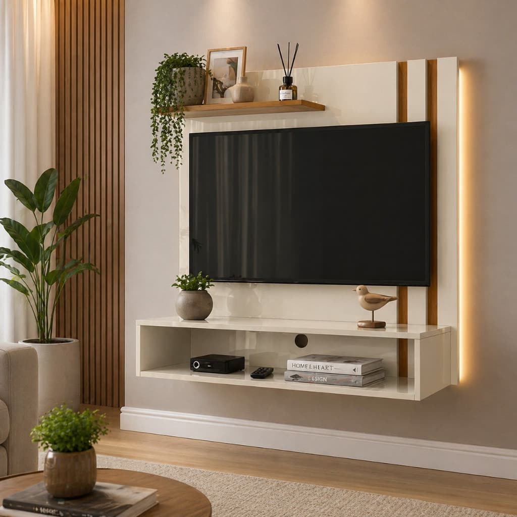Painel Para TV até 32  Rack Suspenso Decorativo com Nicho e Prateleira Compacto Moderno Sala Quarto