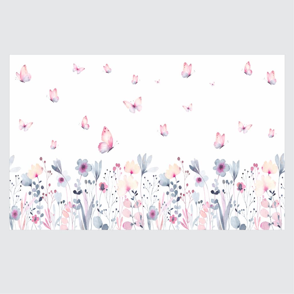Papel de Parede Floral com Borboletas  Infantil Adesivo Autocolante Lavavel Suave e Delicado