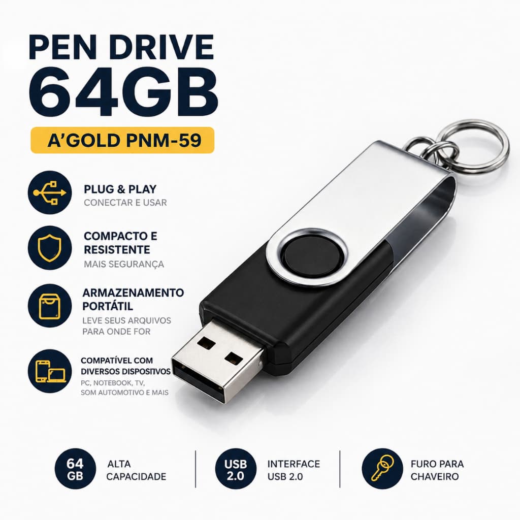 Pen Drive 64gb A'gold Pnm-59 Metal Original Alta Velocidade