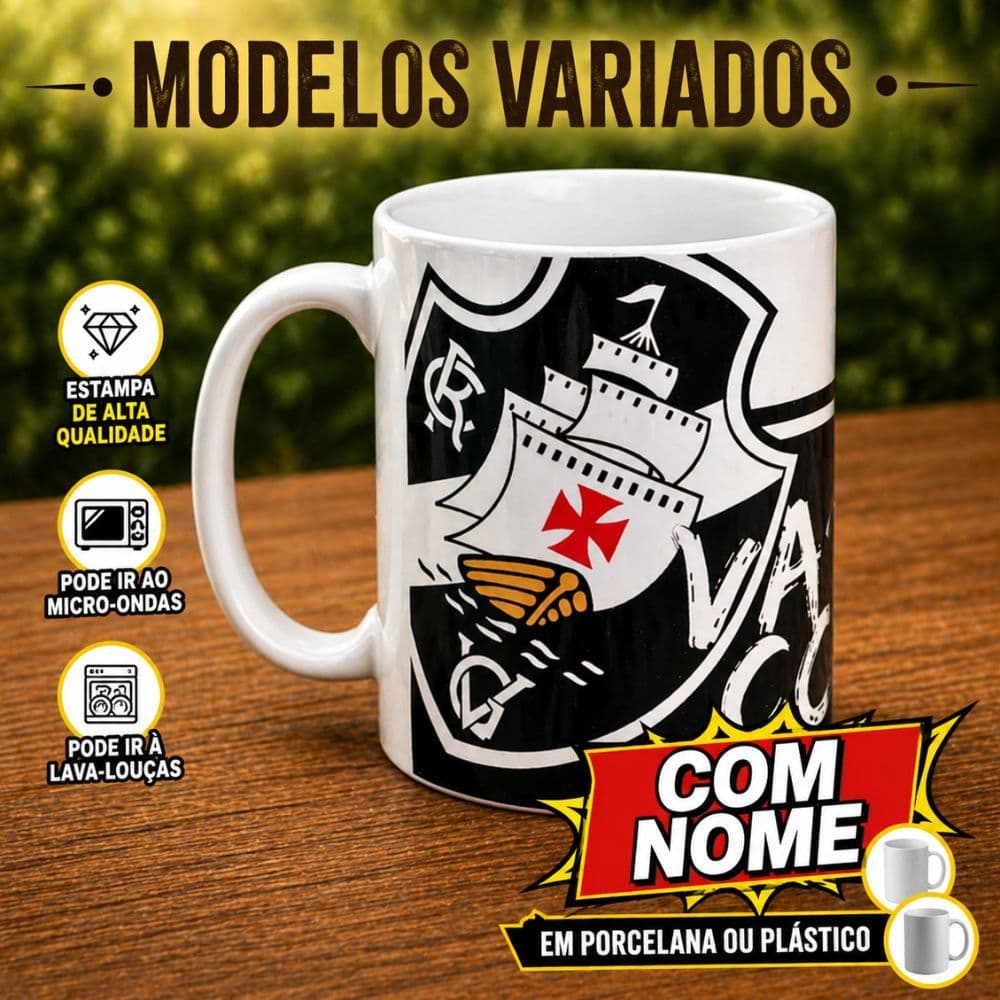 Caneca Personalizada Vasco COM NOME ( Porcelana ou Plástico )
