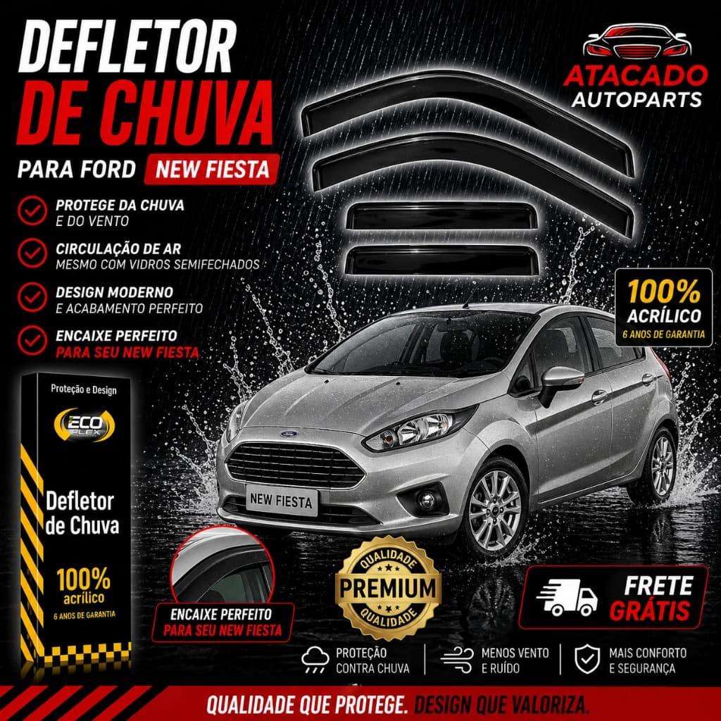 Super Defletor Calha de Chuva New Fiesta Hatch 2011 a 2019 4 Portas Original Ecoflex Fume