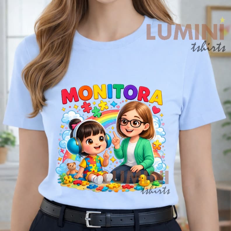 Blusa Tshirt MONITORA Professora e Criancinha cuidador inclusão educação infantil escola monitora
