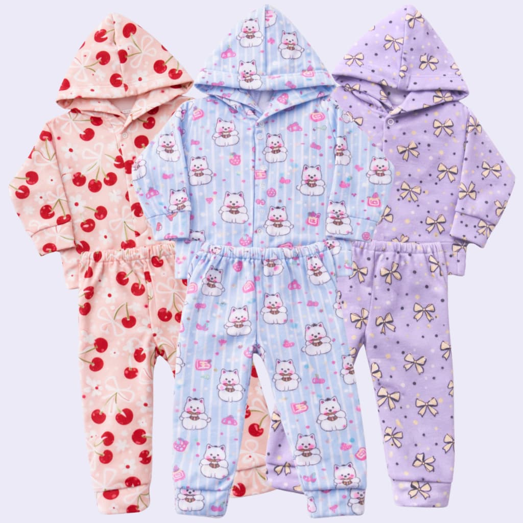 Kit 6 Peças de Roupas Conjunto Soft Infantil Inverno Feminino Menina e Menino (3 Conjuntos)