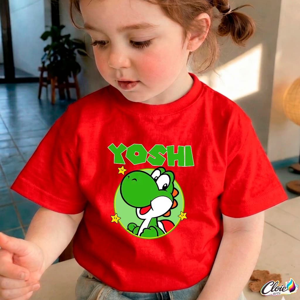 Camiseta Infantil 100% Algodão Yoshi Super Mario Dino Game Fashion Divertido Blusa Aventura Divertido Ovo Corrida Estilo