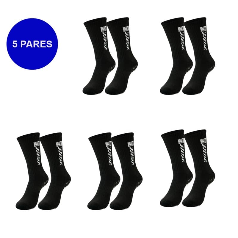 Jcolour Kit 5 Pares de Meias de Futebol em Algodão - Antiderrapantes e Super Confortáveis