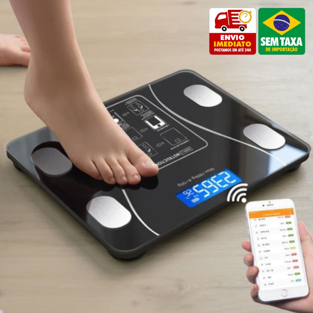 Balança Digital Fitness 180kg Bioimpedância Corporal Bluetooth LCD App Completa