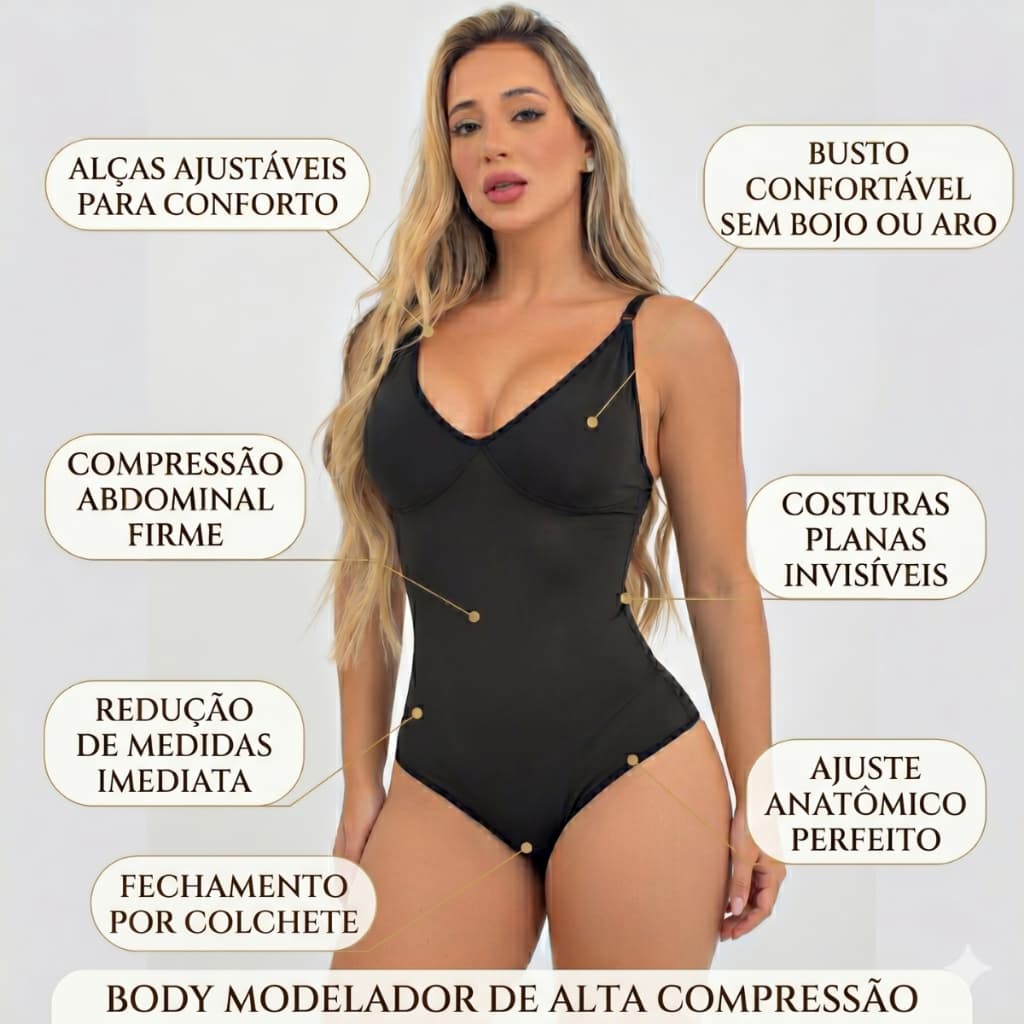 Cinta Body Modelador Suplex Sem Bojo Redutora De Medidas Com Compressão Alça Reforçada Feminino