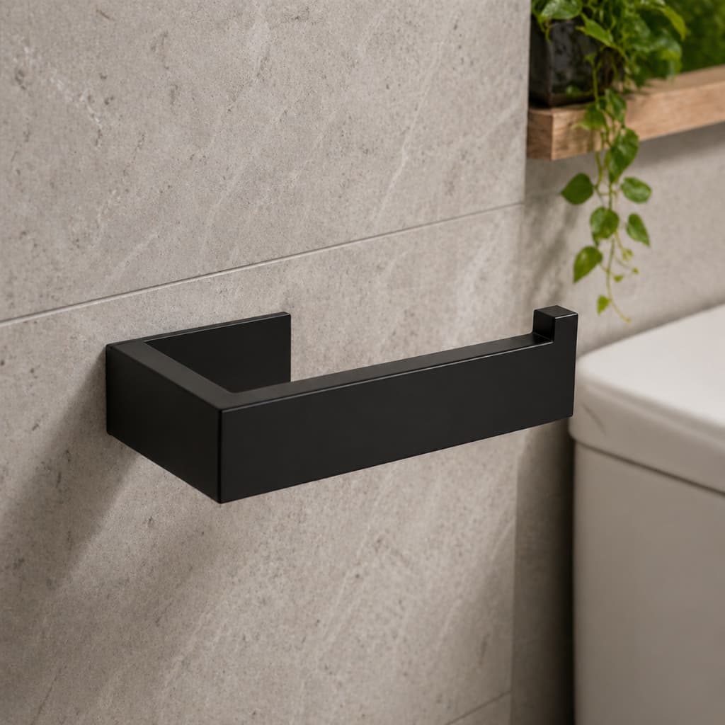 Porta Papel Higiênico Preto Minimalista | Suporte Papel Higiênico Banheiro Moderno Sem Furo