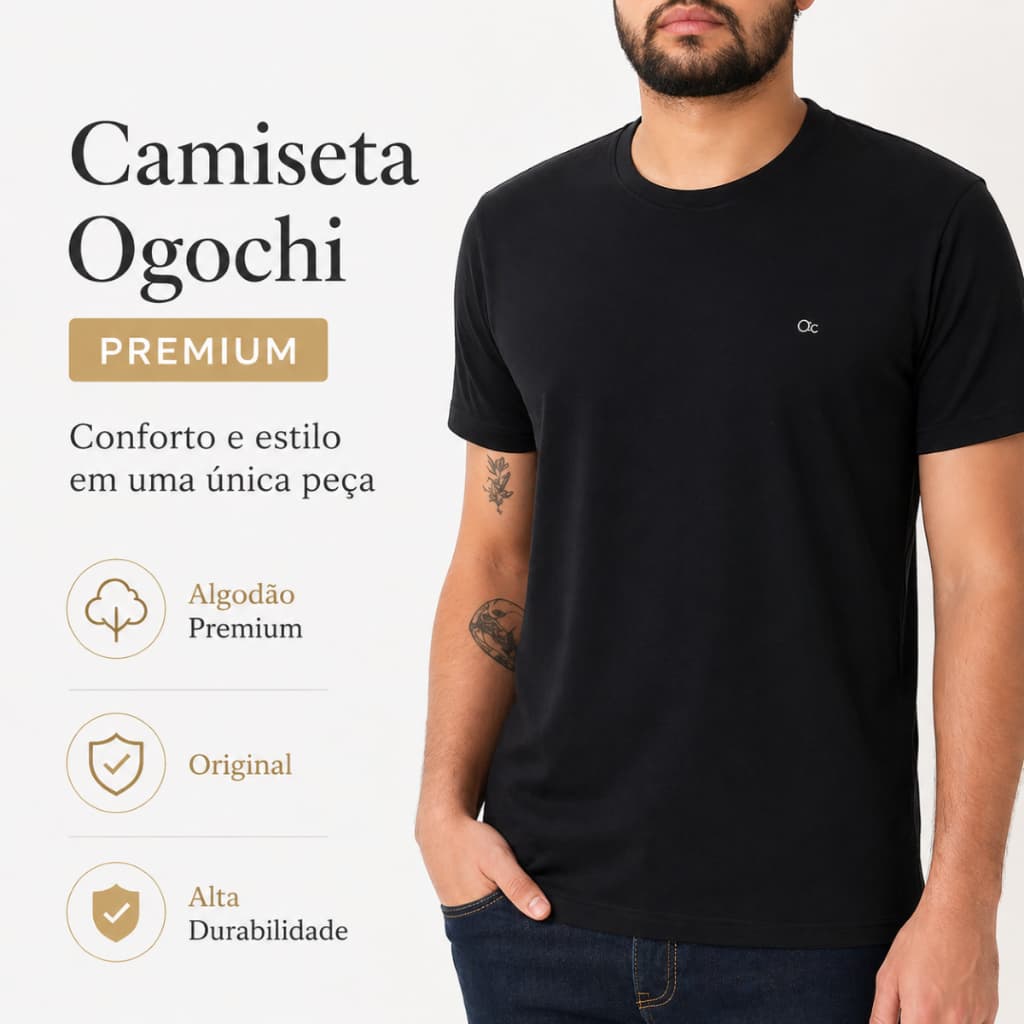 Camiseta Masculina Básica 100% Algodão Ogochi Original Premium Casual