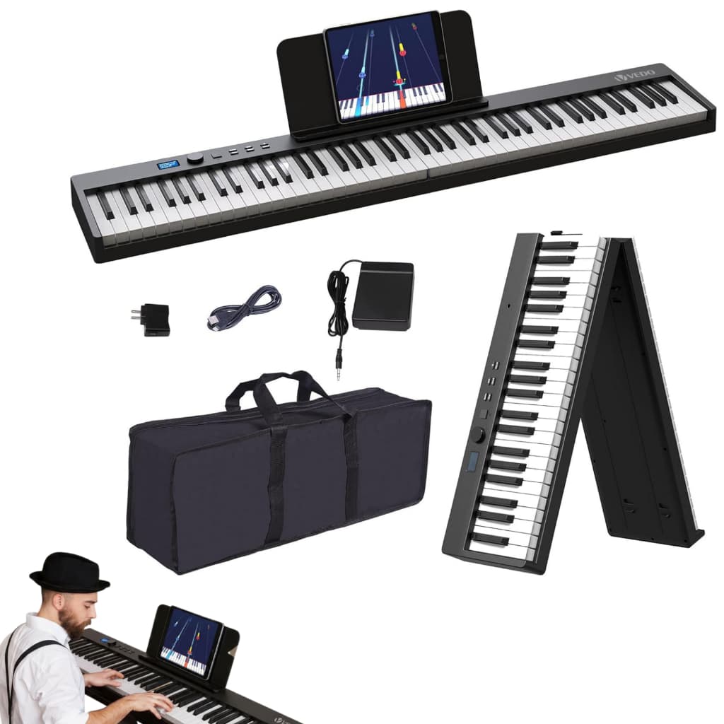 Teclado de piano dobrável, teclado de piano dobrável de tamanho normal com 88 teclas semi-contrapesadas, teclado eletrôn